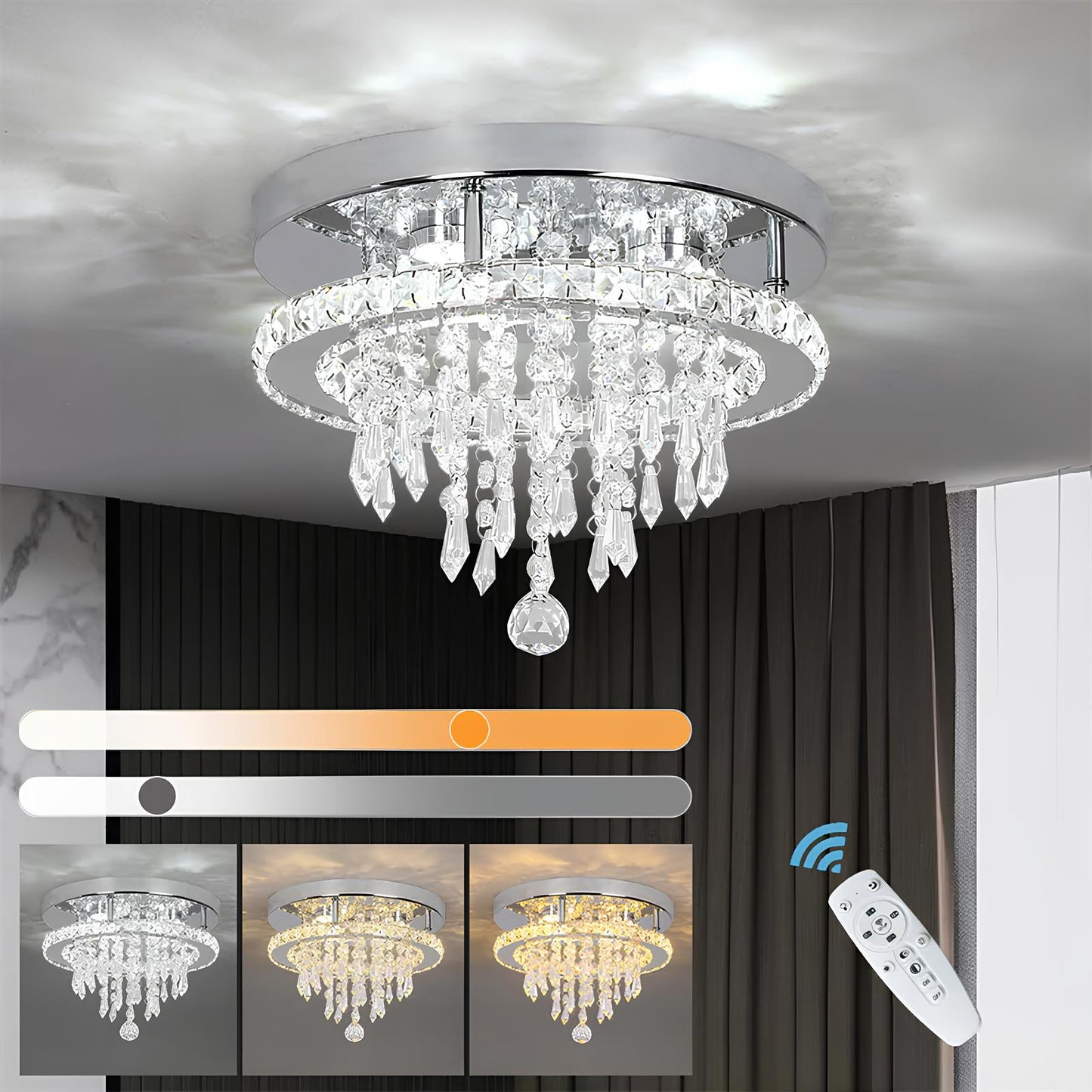 Luxury Crystal Chandelier with Remote Control - Homevalley.co.uk