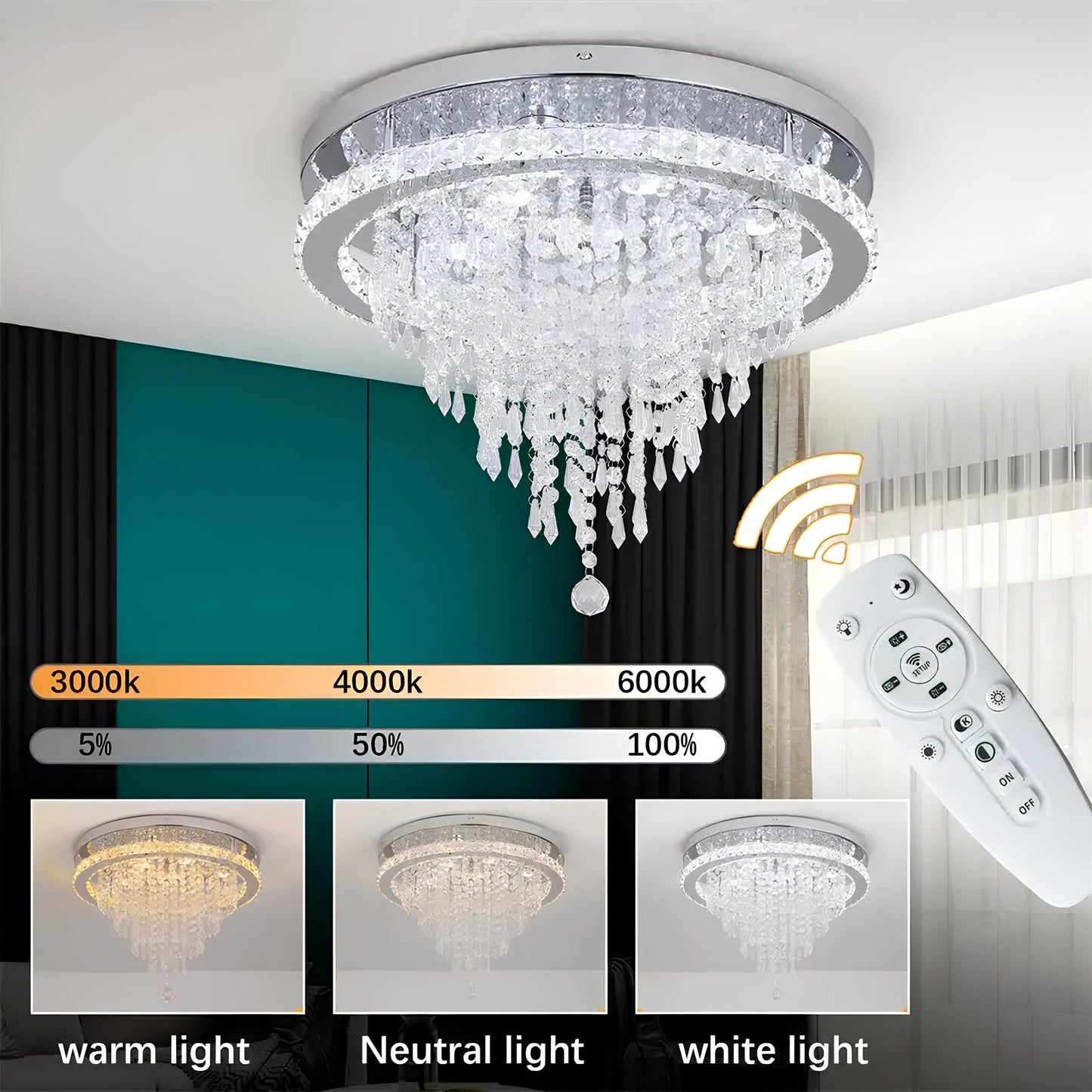 Luxury Crystal Chandelier with Remote Control - Homevalley.co.uk