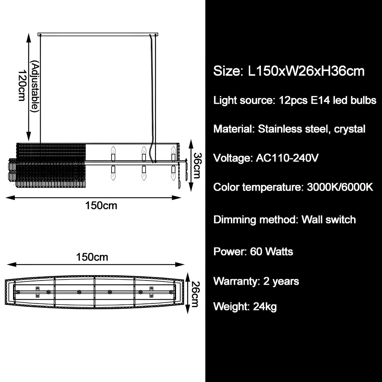 Luxury Crystal Rectangle Chandelier - Homevalley.co.uk