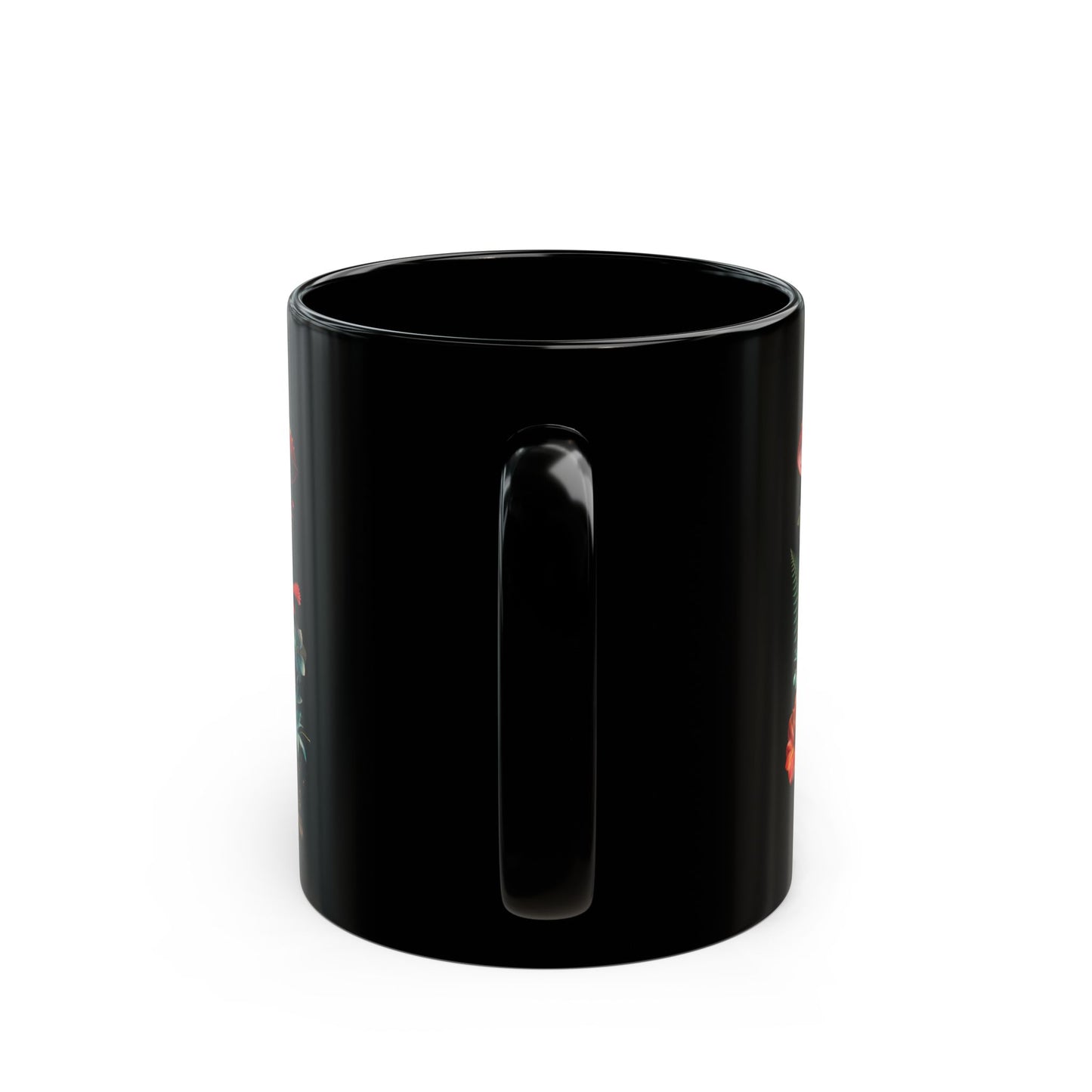 Magic Mushroom Coffee Mug, Black Coffee Mug, Red Mushroom and Flowers, Red Todstool Mushroom, (11oz, 15oz) - Homevalley.co.uk