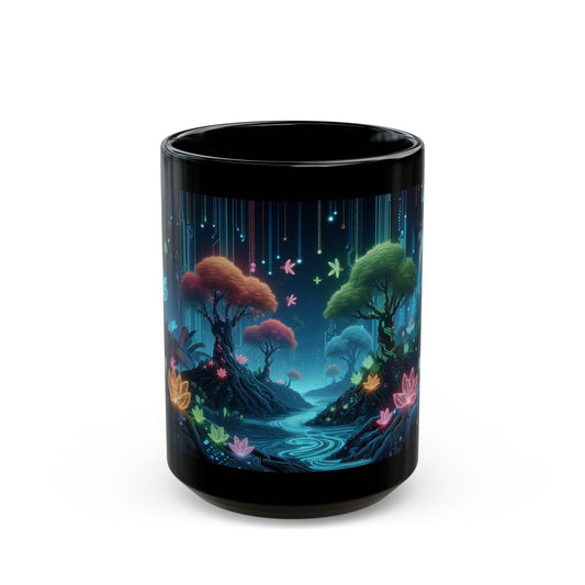 Magical Garden Black Coffee Mug, Dream Garden Tea cup, Floral Coffee Mug, Gift for Her, Gift for Him, Mother's Day, Gift Idea, (11oz, 15oz) - Homevalley.co.uk