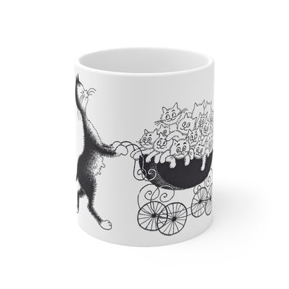 Mama Cat with Kittens White Ceramic Coffee Mug, Cat and Kittens Tea Cup, Animal Lovers Coffee Cup, Gift for Her, Mother's Day, 11oz - Homevalley.co.uk