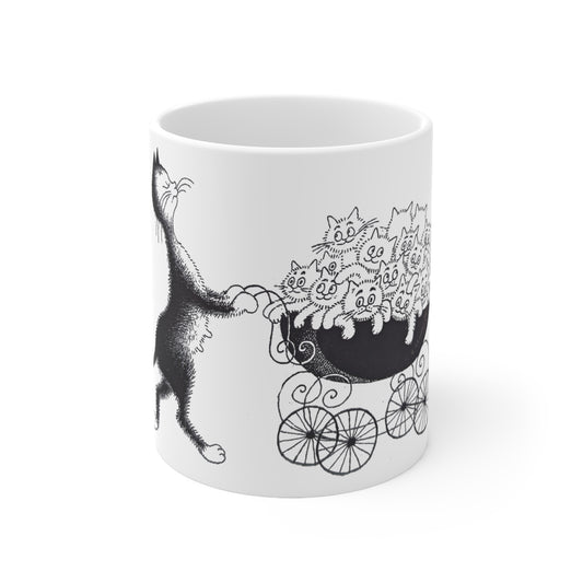 Mama Cat with Kittens White Ceramic Coffee Mug, Cat and Kittens Tea Cup, Animal Lovers Coffee Cup, Gift for Her, Mother's Day, 11oz - Homevalley.co.uk