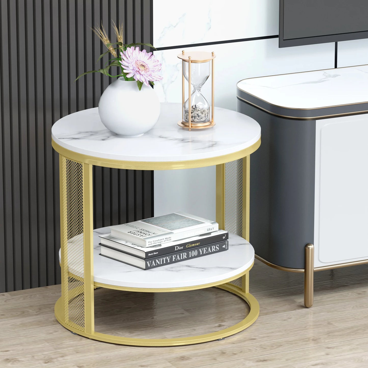 Marble Modern Round Accent Side Coffee Table - Homevalley.co.uk