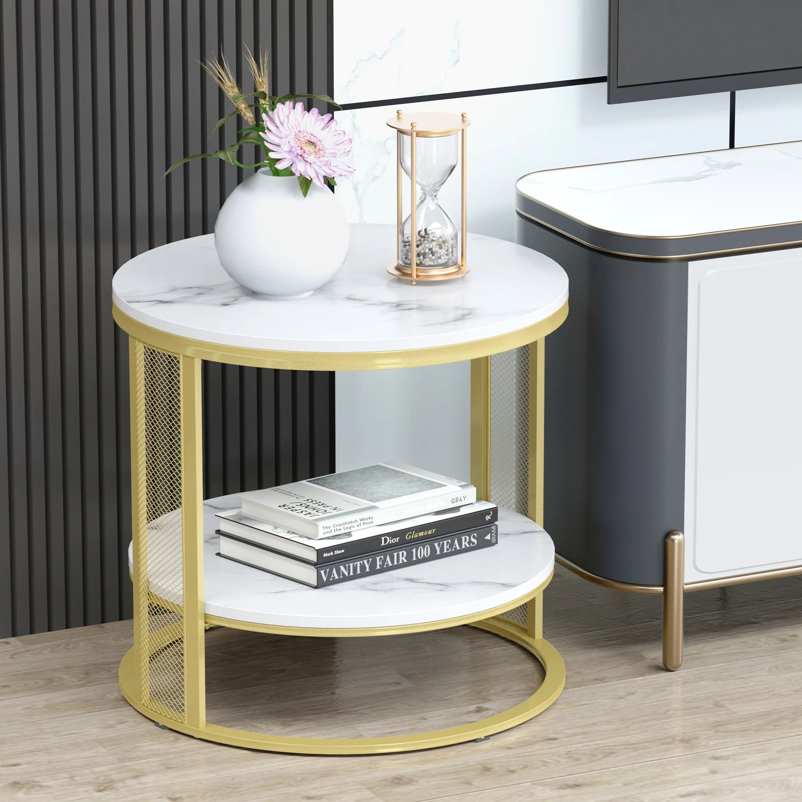 Marble Modern Round Accent Side Coffee Table - Homevalley.co.uk