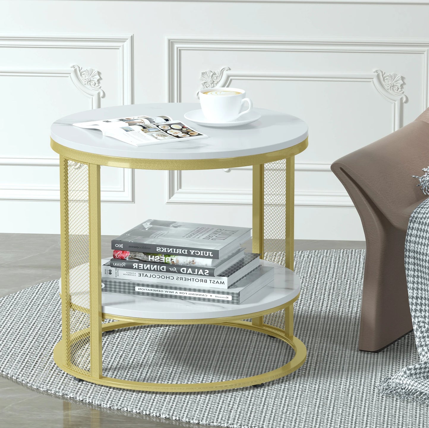 Marble Modern Round Accent Side Coffee Table - Homevalley.co.uk