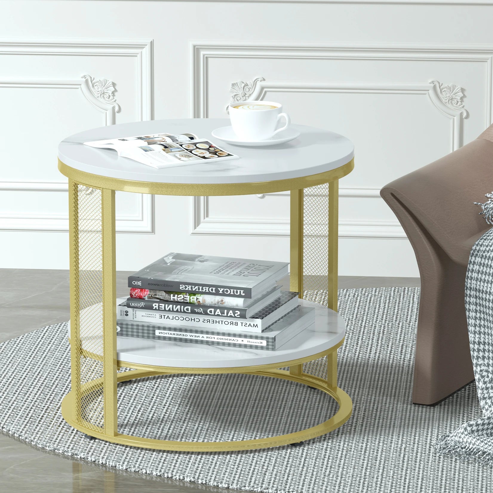 Marble Modern Round Accent Side Coffee Table - Homevalley.co.uk