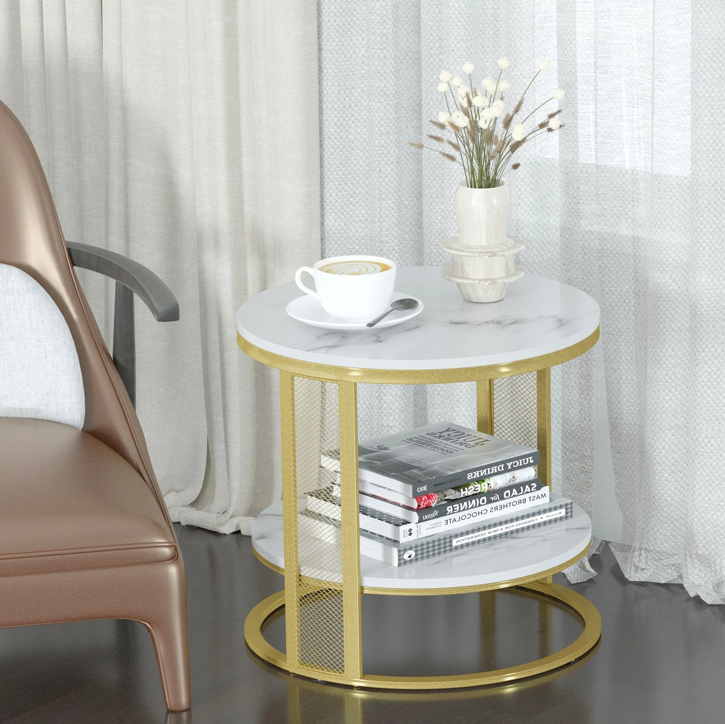 Marble Modern Round Accent Side Coffee Table - Homevalley.co.uk