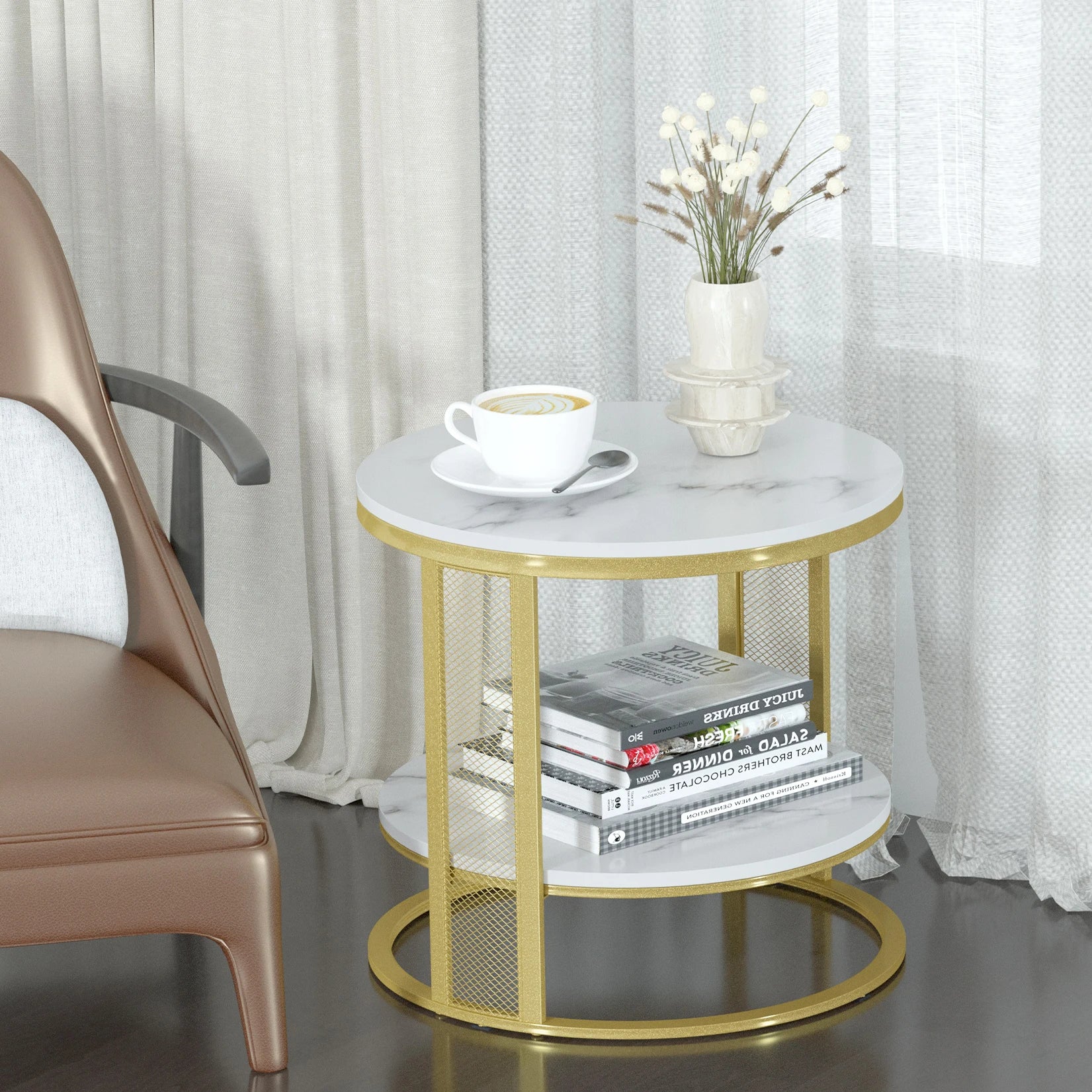 Marble Modern Round Accent Side Coffee Table - Homevalley.co.uk