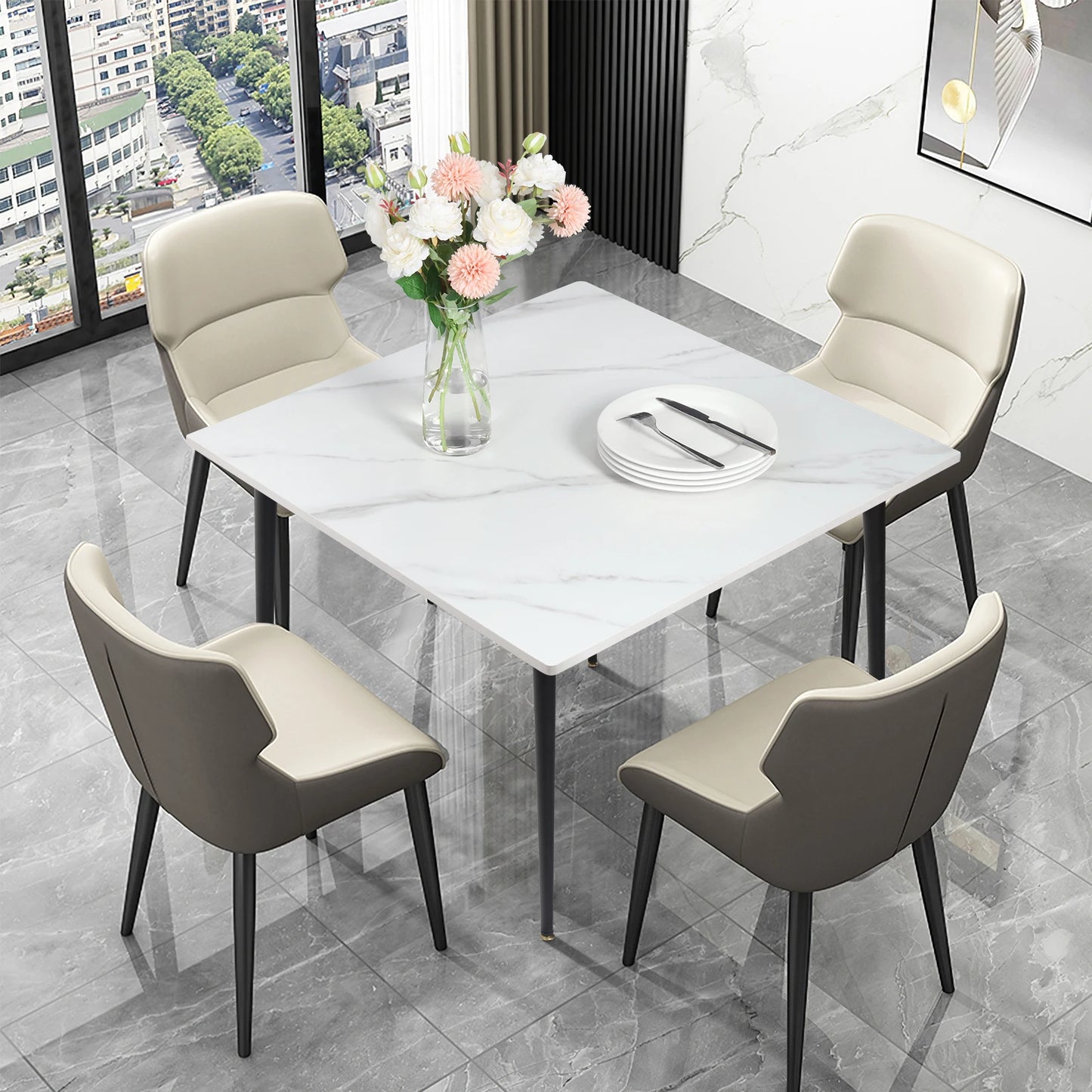Marble Slate Kitchen Dining Table with Sintered Stone Top - Homevalley.co.uk