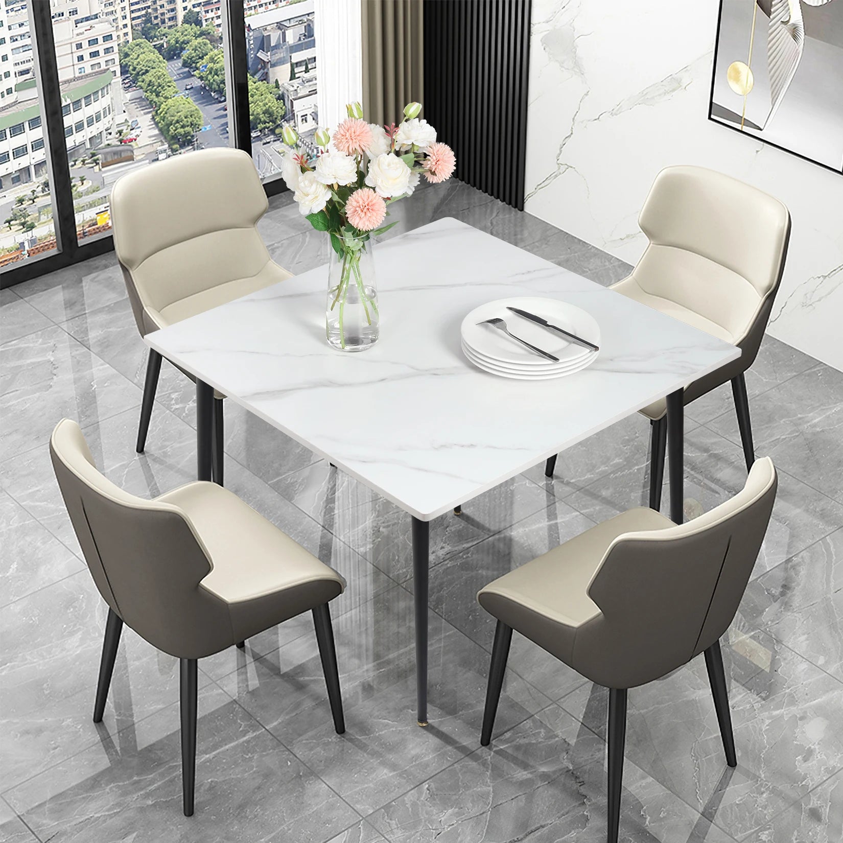 Marble Slate Kitchen Dining Table with Sintered Stone Top - Homevalley.co.uk