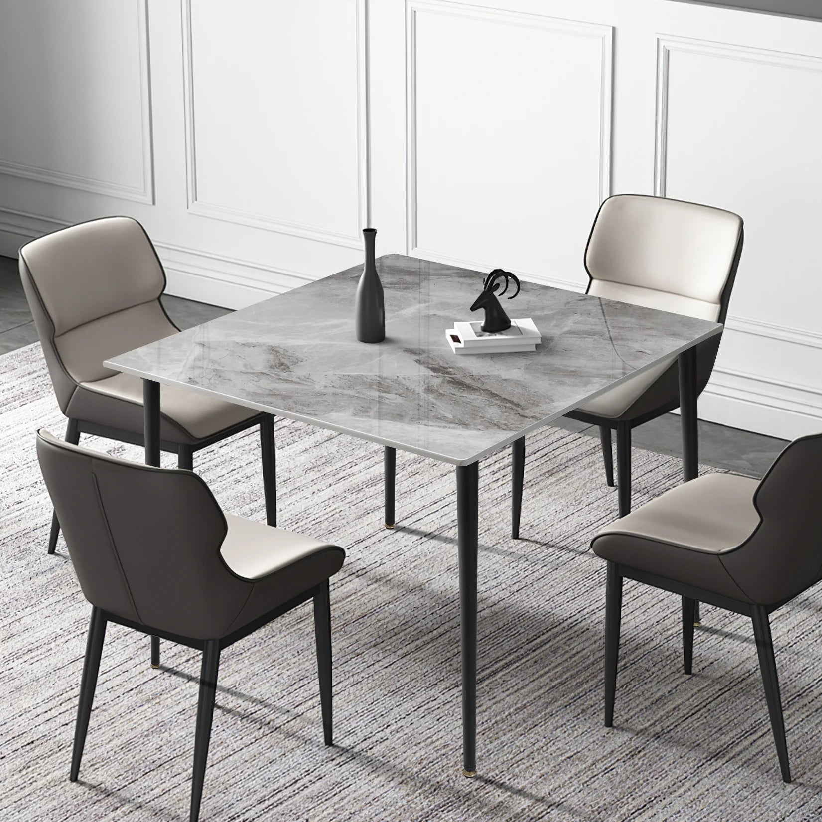 Marble Slate Kitchen Dining Table with Sintered Stone Top - Homevalley.co.uk