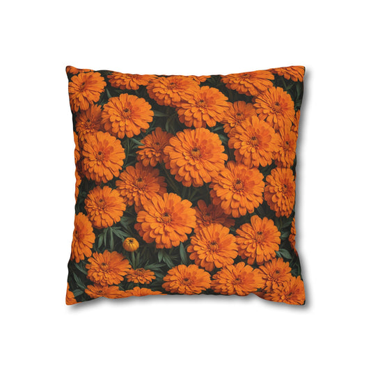 Marigold Flowers Cushion Cover, Orange Flowers Cushion Cover, Floral Pillow, Botanical Pillow - Homevalley.co.uk
