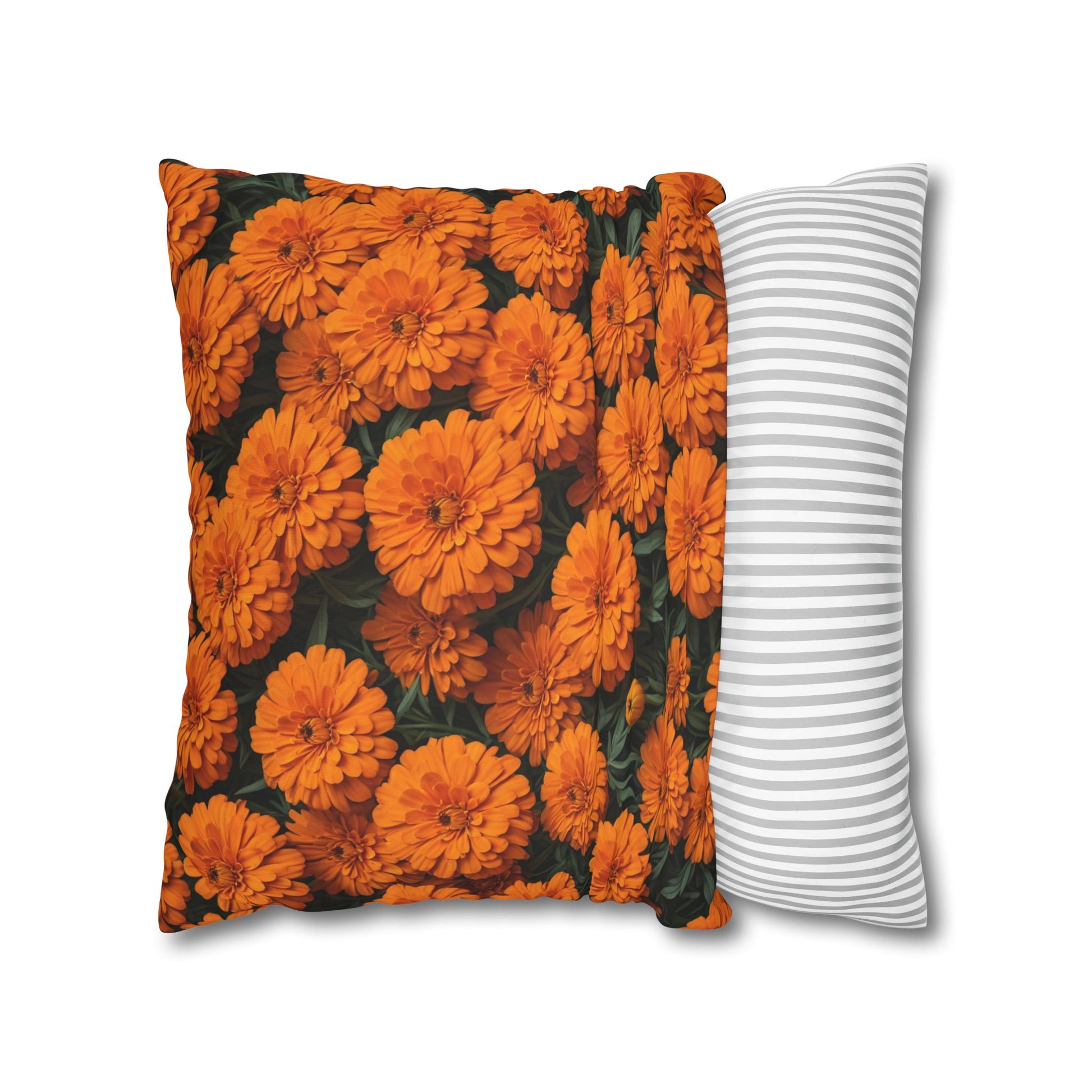 Marigold Flowers Cushion Cover, Orange Flowers Cushion Cover, Floral Pillow, Botanical Pillow - Homevalley.co.uk