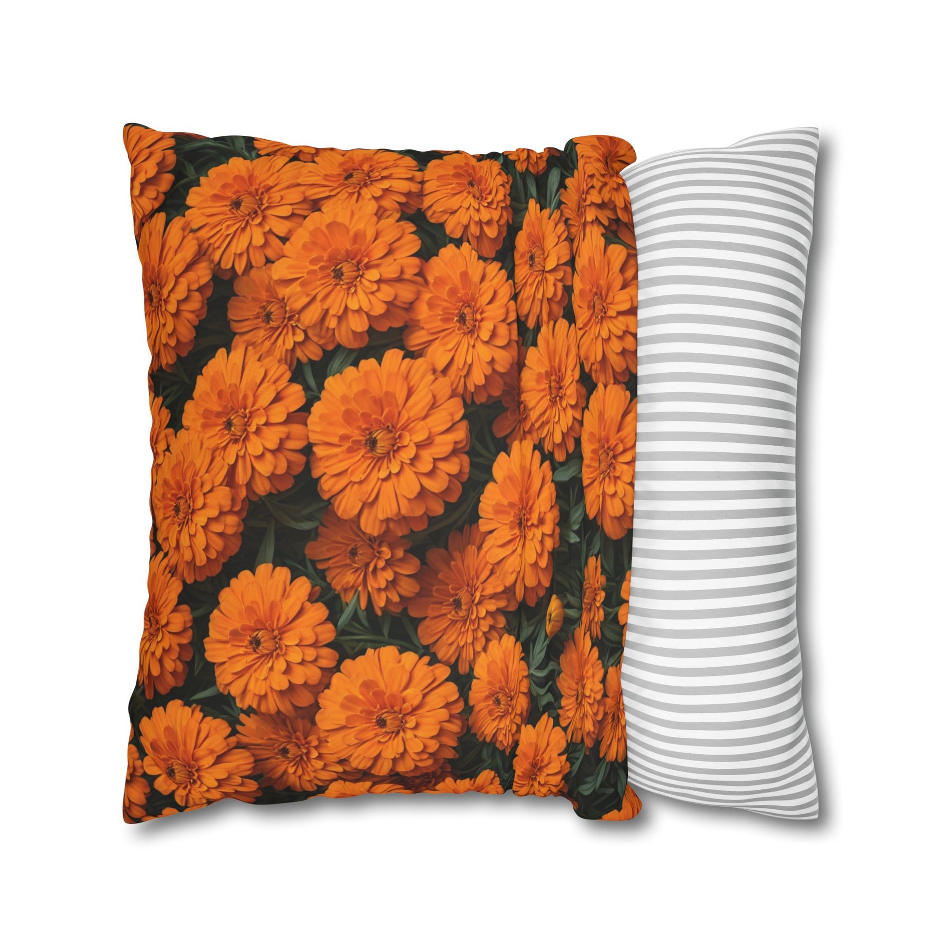 Marigold Flowers Cushion Cover, Orange Flowers Cushion Cover, Floral Pillow, Botanical Pillow - Homevalley.co.uk