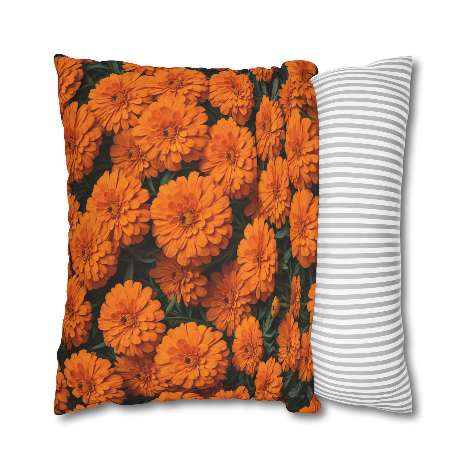 Marigold Flowers Cushion Cover, Orange Flowers Cushion Cover, Floral Pillow, Botanical Pillow - Homevalley.co.uk