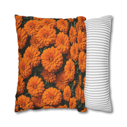Marigold Flowers Cushion Cover, Orange Flowers Cushion Cover, Floral Pillow, Botanical Pillow - Homevalley.co.uk
