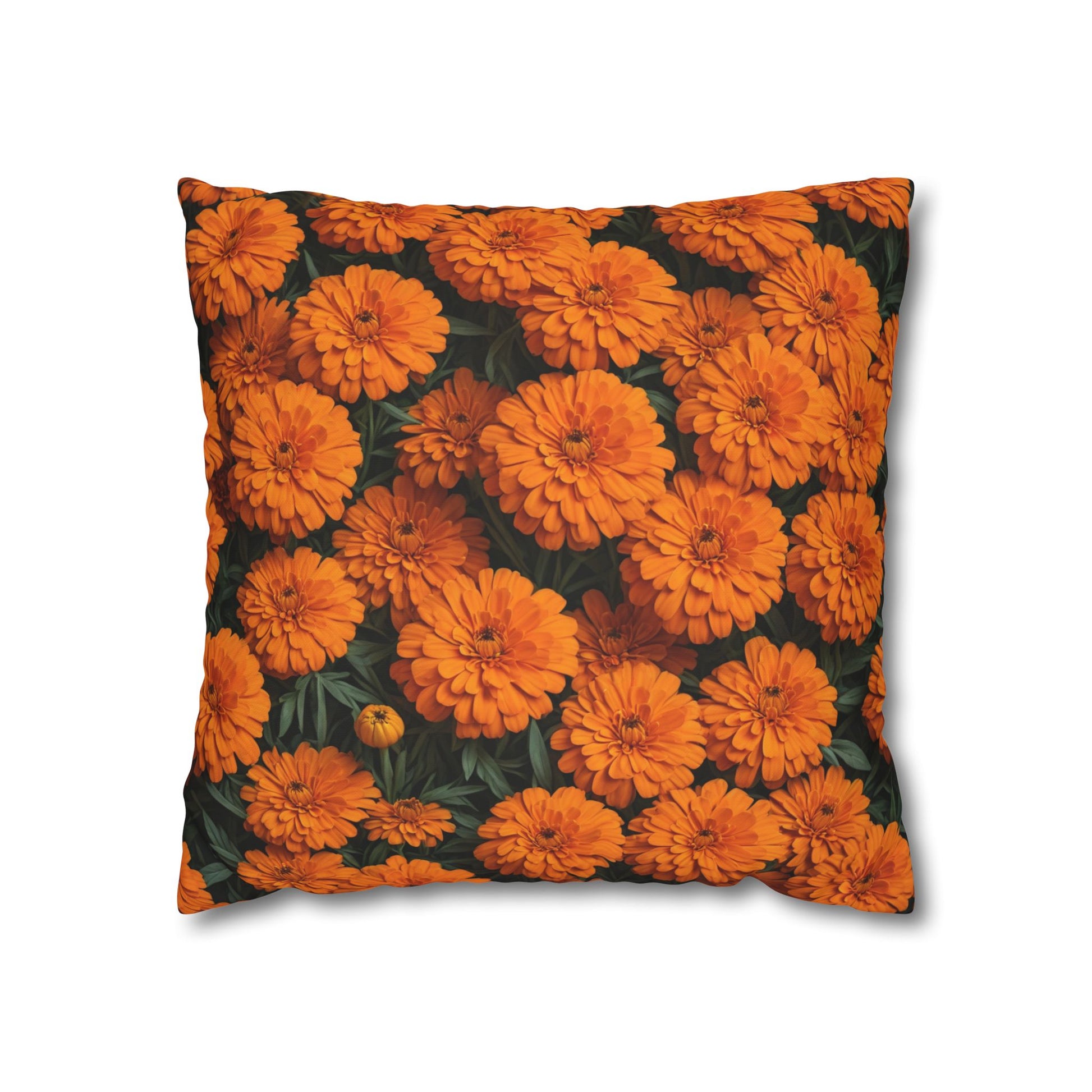 Marigold Flowers Cushion Cover, Orange Flowers Cushion Cover, Floral Pillow, Botanical Pillow - Homevalley.co.uk