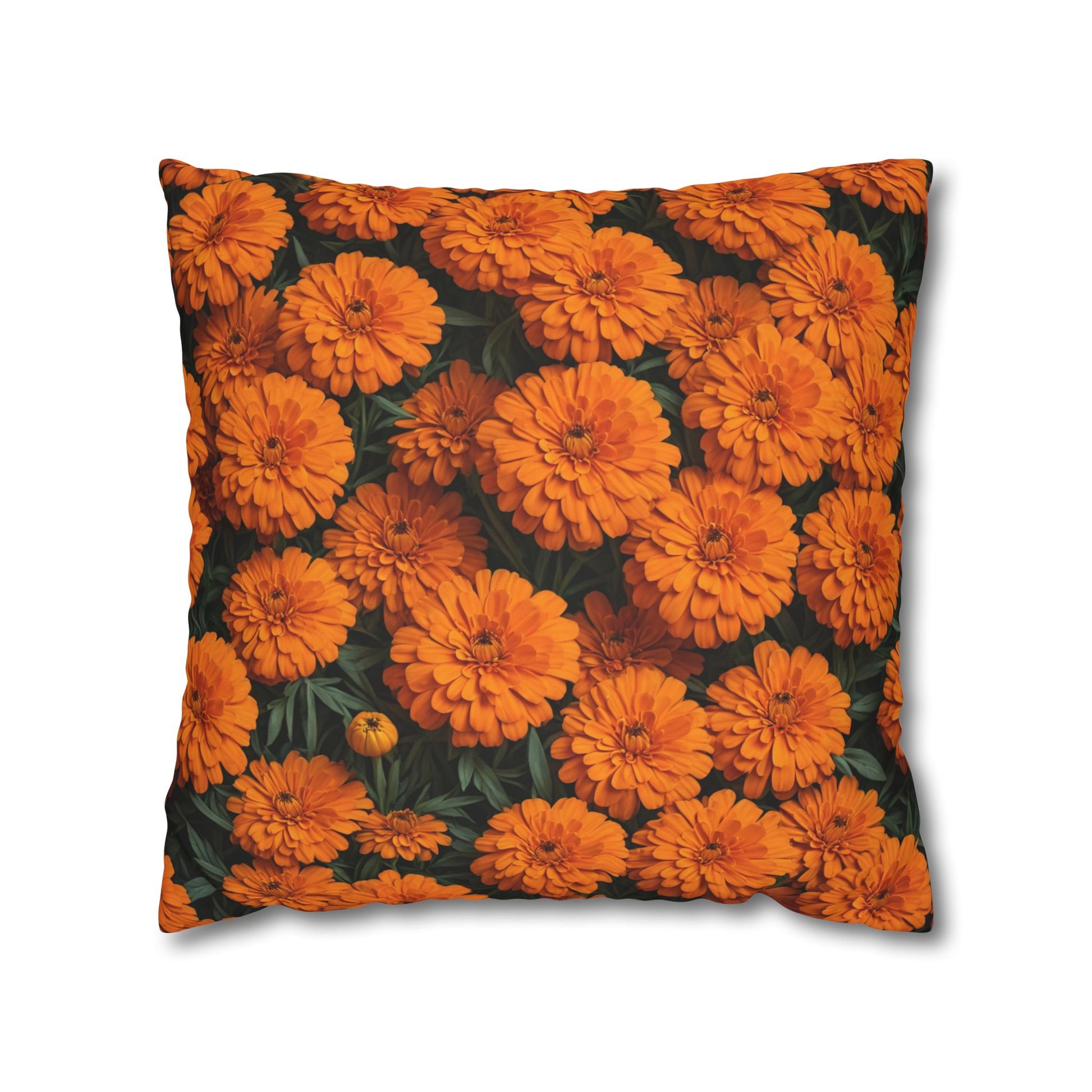 Marigold Flowers Cushion Cover, Orange Flowers Cushion Cover, Floral Pillow, Botanical Pillow - Homevalley.co.uk