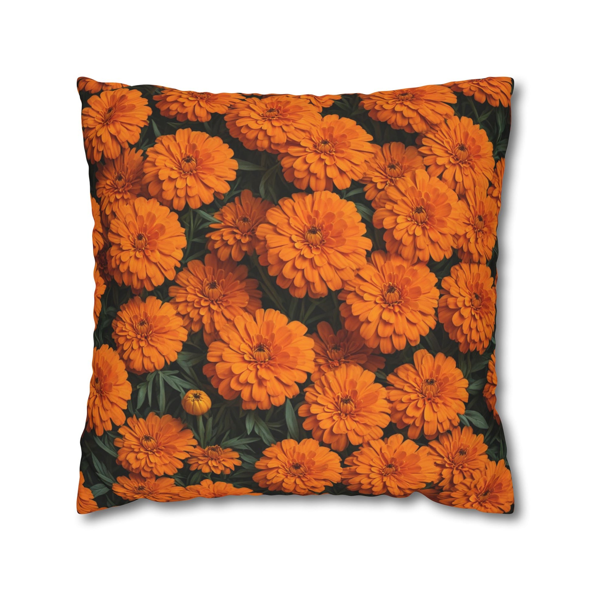 Marigold Flowers Cushion Cover, Orange Flowers Cushion Cover, Floral Pillow, Botanical Pillow - Homevalley.co.uk