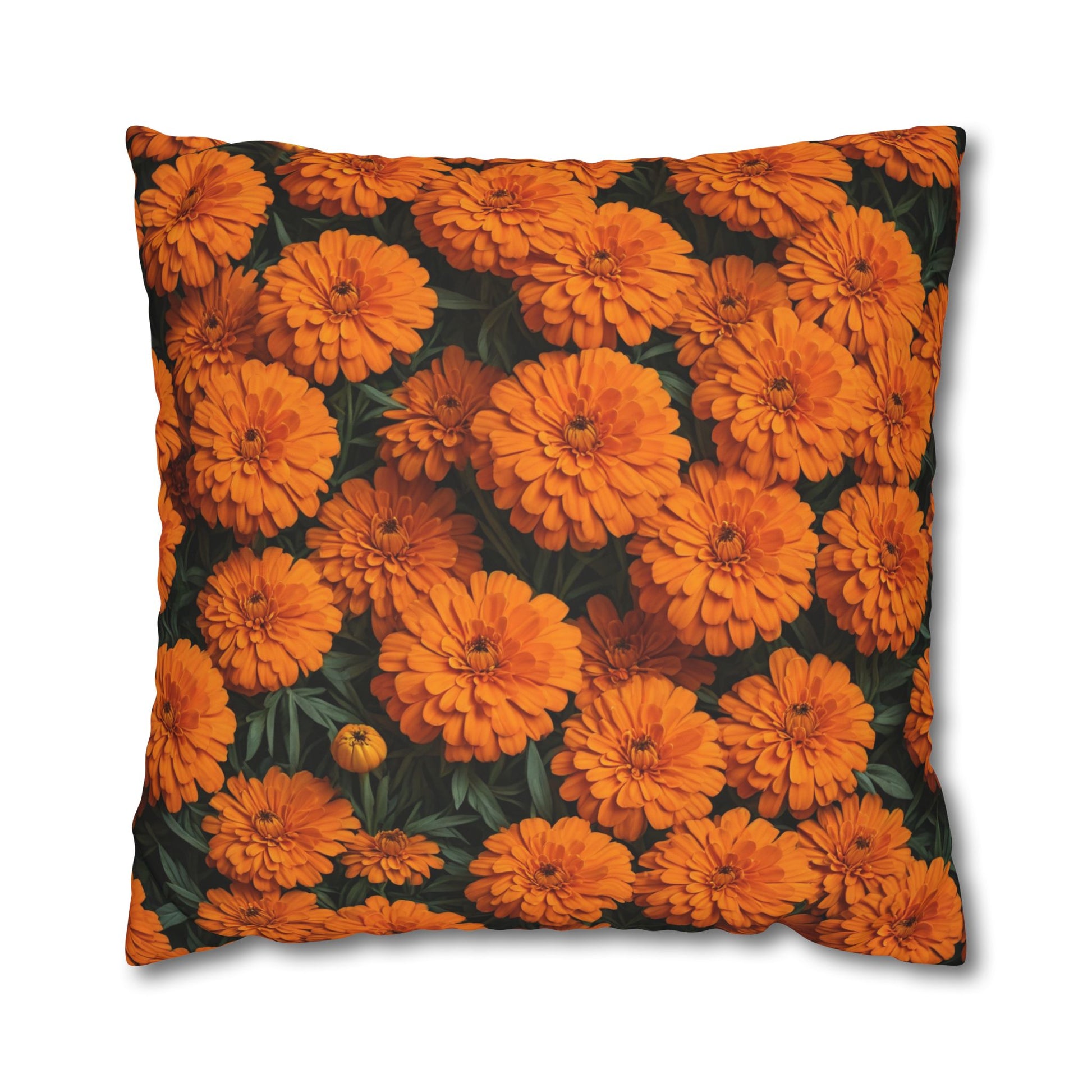 Marigold Flowers Cushion Cover, Orange Flowers Cushion Cover, Floral Pillow, Botanical Pillow - Homevalley.co.uk