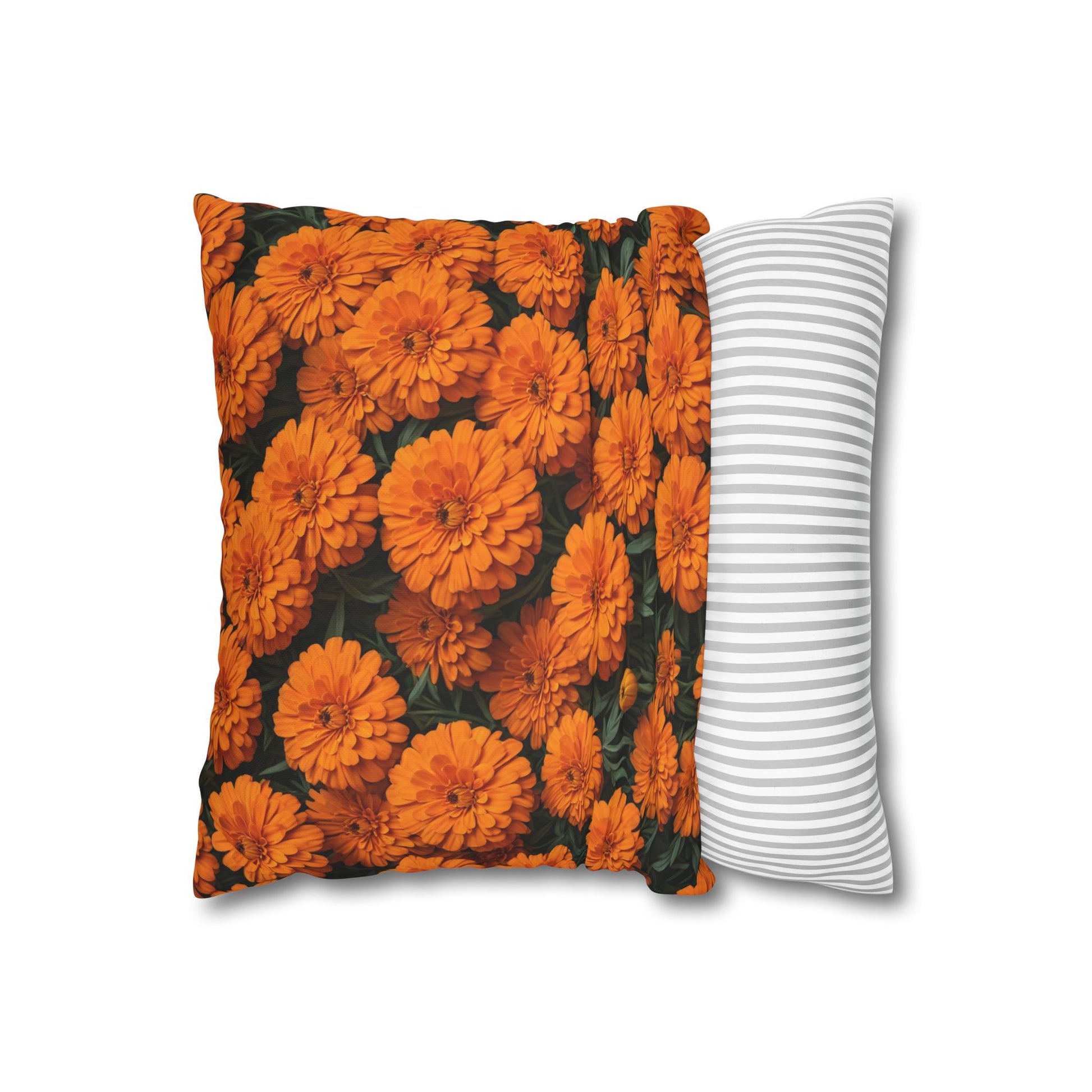 Marigold Flowers Cushion Cover, Orange Flowers Cushion Cover, Floral Pillow, Botanical Pillow - Homevalley.co.uk