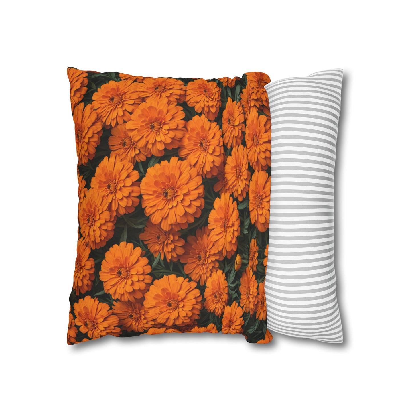 Marigold Flowers Cushion Cover, Orange Flowers Cushion Cover, Floral Pillow, Botanical Pillow - Homevalley.co.uk
