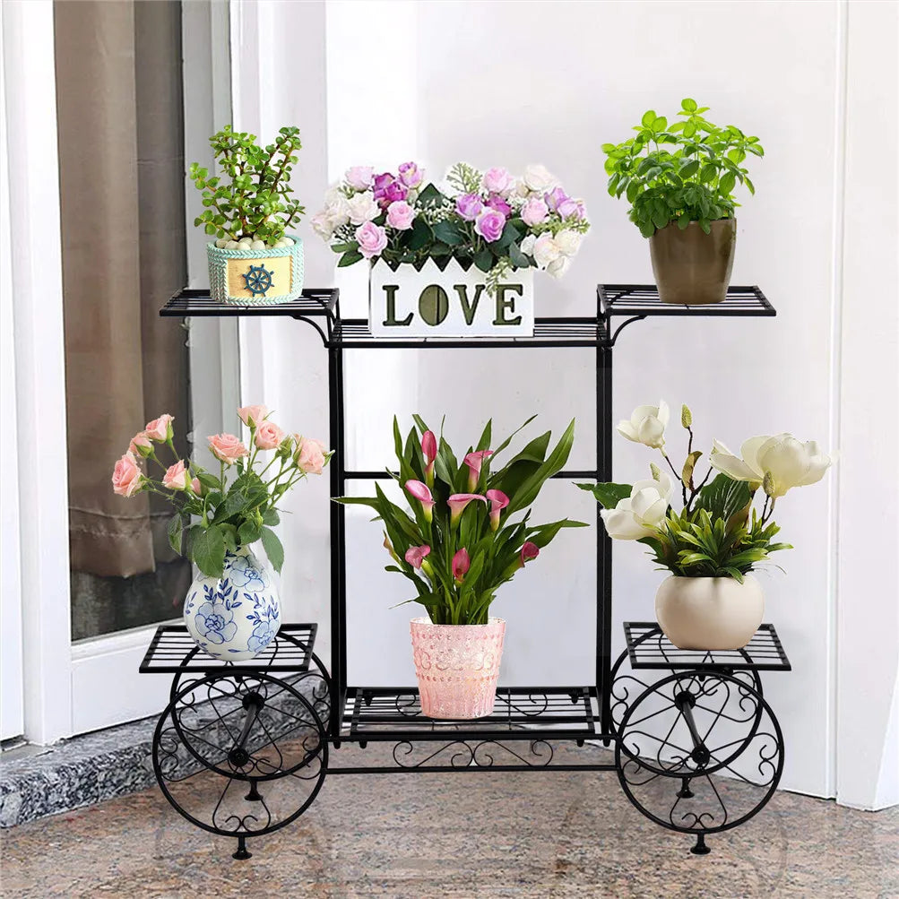 Metal Cart Plant Holder Indoor Garden Shelf - Homevalley.co.uk
