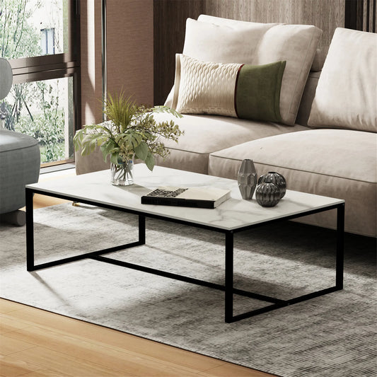 Modern Marble Metal Frame Open Rectangle Coffee Accent Table - Homevalley.co.uk