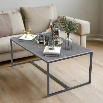 Modern Marble Metal Frame Open Rectangle Coffee Accent Table - Homevalley.co.uk