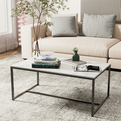 Modern Marble Metal Frame Open Rectangle Coffee Accent Table - Homevalley.co.uk