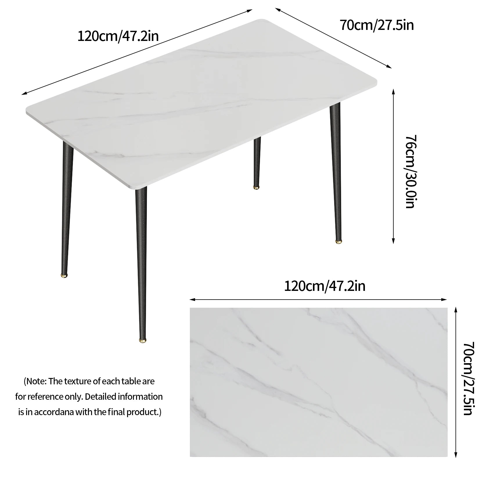 Modern Rectangle Kitchen Dining Table with Sintered Stone Top and Metal Legs - Homevalley.co.uk