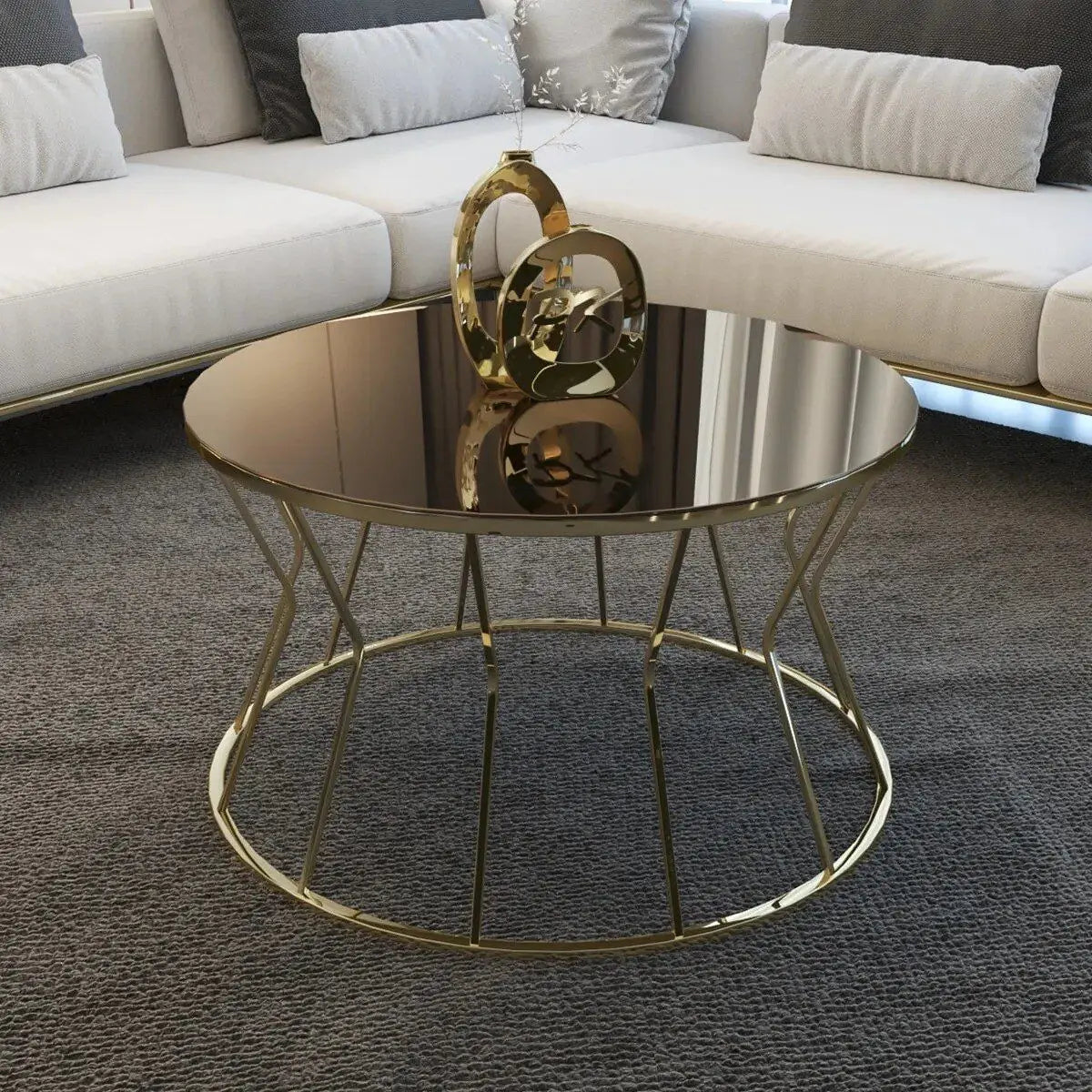 Modern Round Coffee Table with Durable Mirror Surface - Homevalley.co.uk