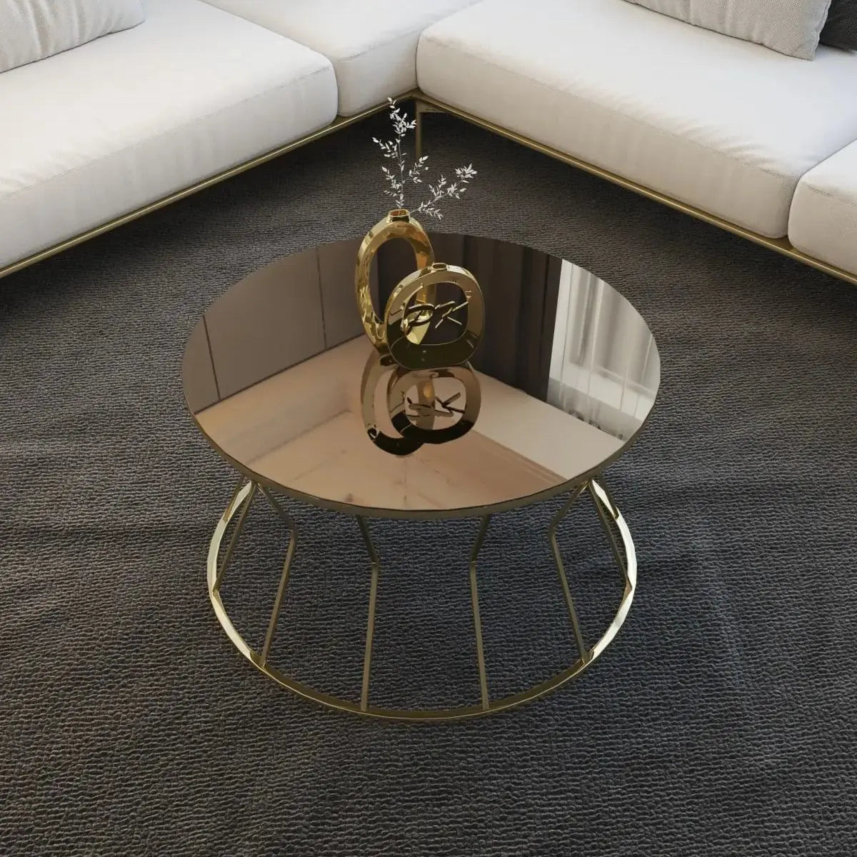 Modern Round Coffee Table with Durable Mirror Surface - Homevalley.co.uk
