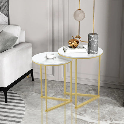 Modern Round Marble Metal Base Nesting Set Side Accent Table - Homevalley.co.uk