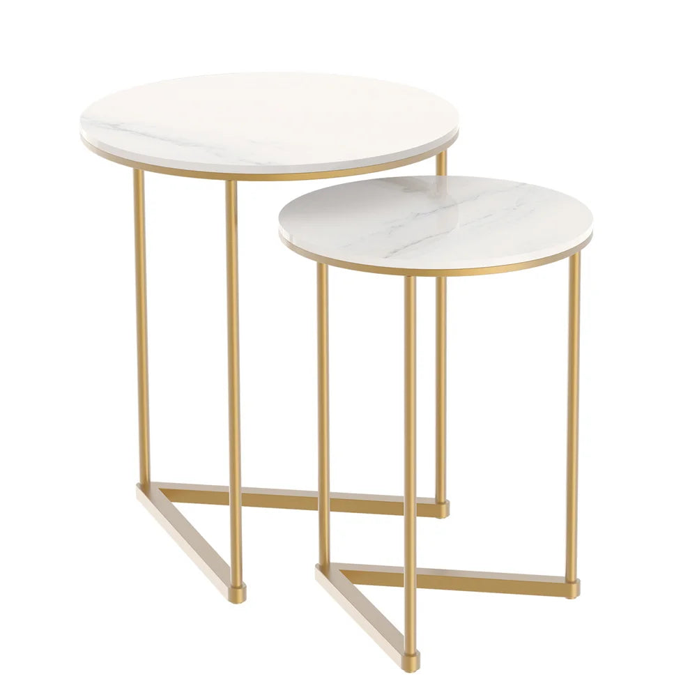 Modern Round Marble Metal Base Nesting Set Side Accent Table - Homevalley.co.uk