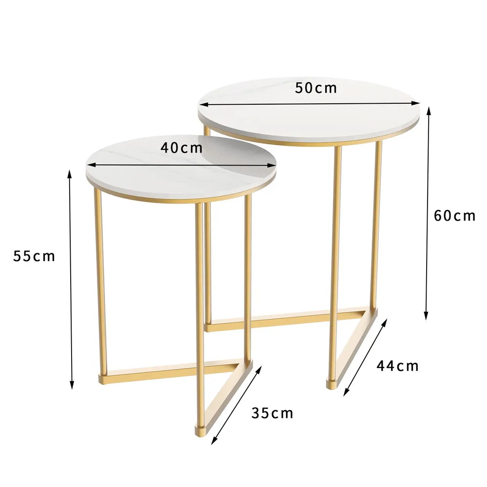 Modern Round Marble Metal Base Nesting Set Side Accent Table - Homevalley.co.uk