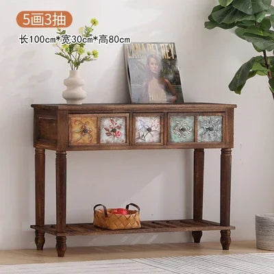 Multi-functional American Solid Wood Narrow Entrance Cabinet Console Table - Homevalley.co.uk
