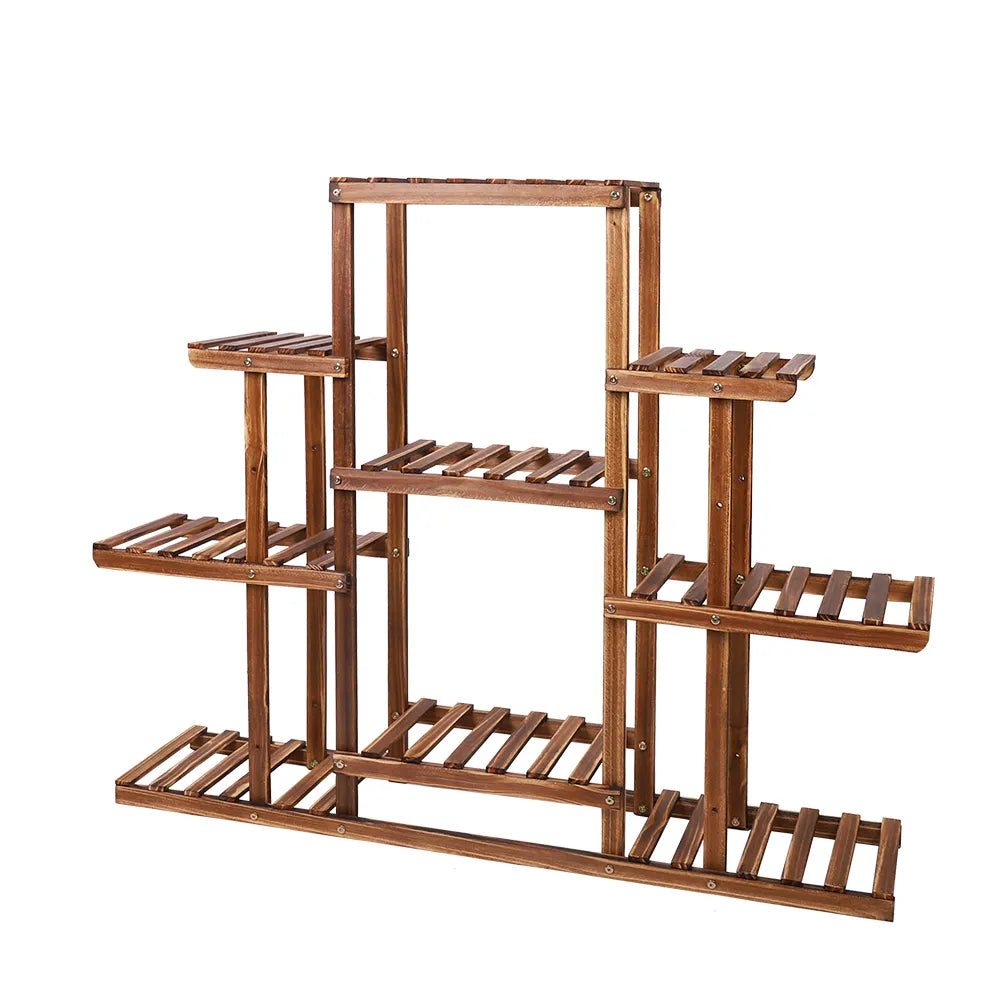 Multi - Tiered Carbonized Wood Plant Stand Display, 9 Tier - Homevalley.co.uk