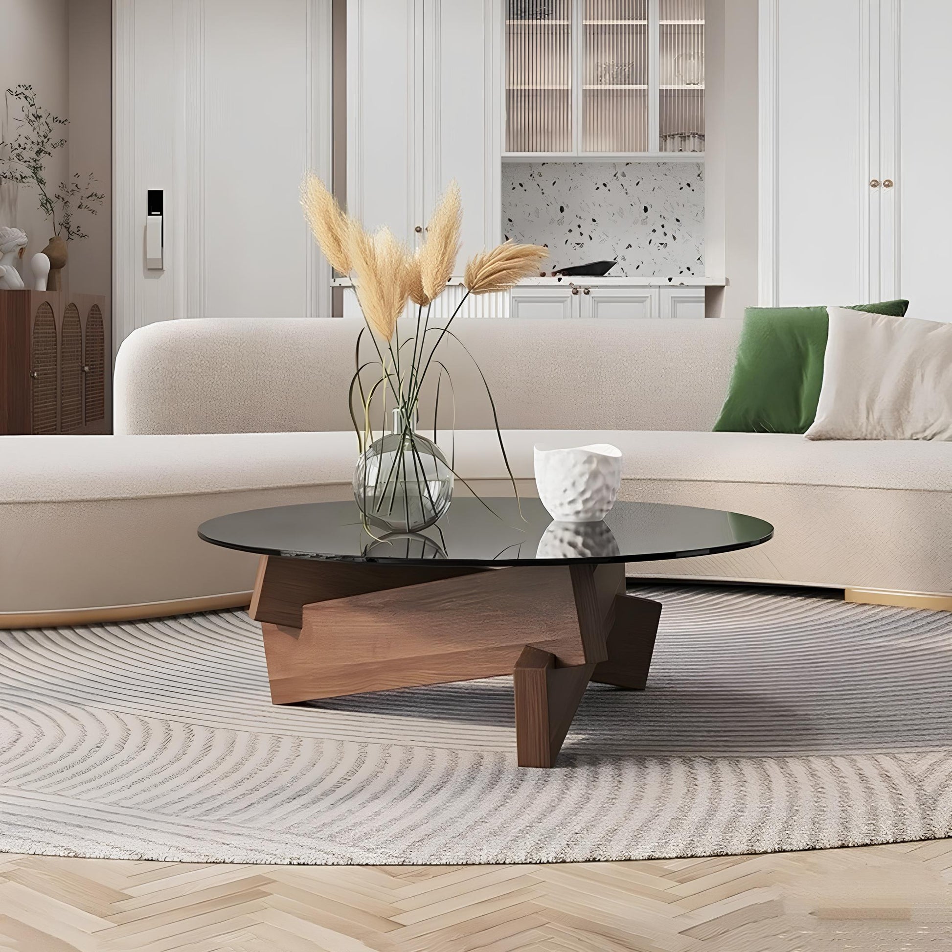 Nordic Transparent Glass Solid Wood Round Coffee Table - Homevalley.co.uk