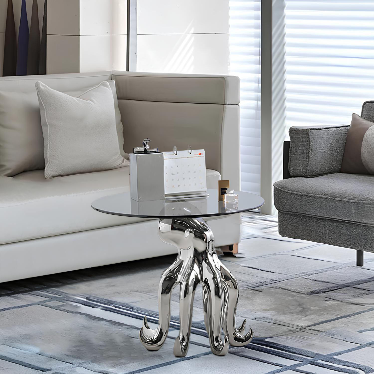 Octopus Stand Glass Round Coffee Table - Homevalley.co.uk