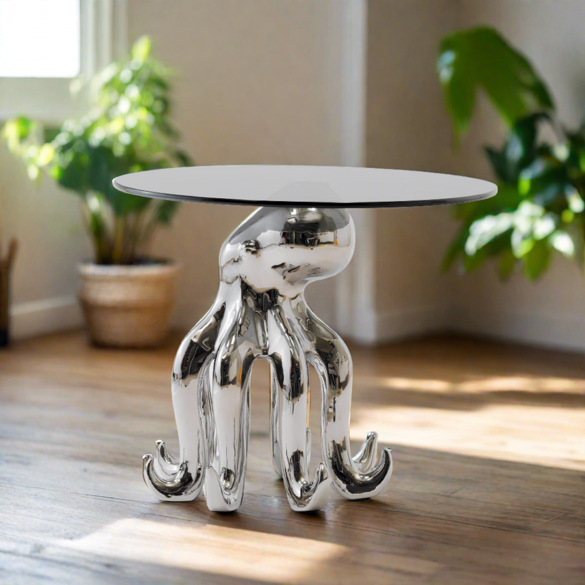 Octopus Stand Glass Round Coffee Table - Homevalley.co.uk