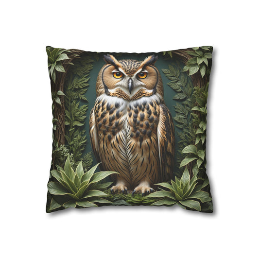 Owl Pillow Case, Owl and Botanicals Pillow Case, Owl Lovers, Birds Lovers, Gift For Her, Gift for Friend - Homevalley.co.uk