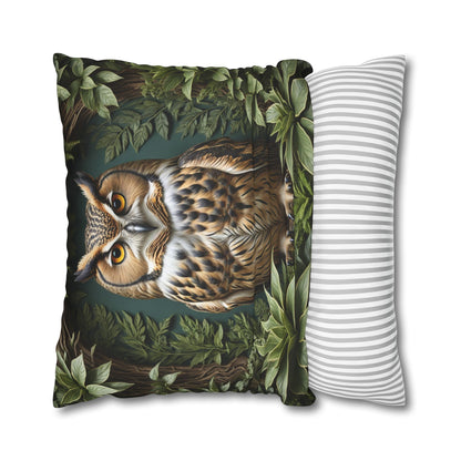 Owl Pillow Case, Owl and Botanicals Pillow Case, Owl Lovers, Birds Lovers, Gift For Her, Gift for Friend - Homevalley.co.uk