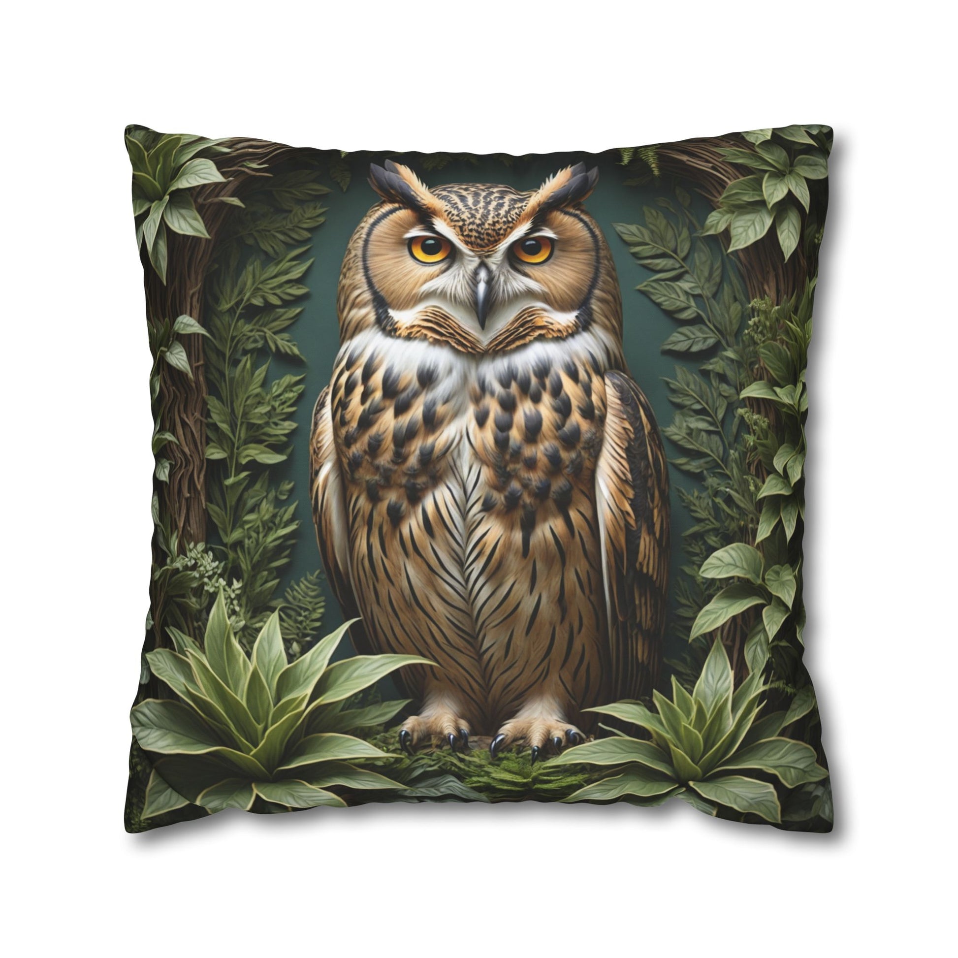 Owl Pillow Case, Owl and Botanicals Pillow Case, Owl Lovers, Birds Lovers, Gift For Her, Gift for Friend - Homevalley.co.uk