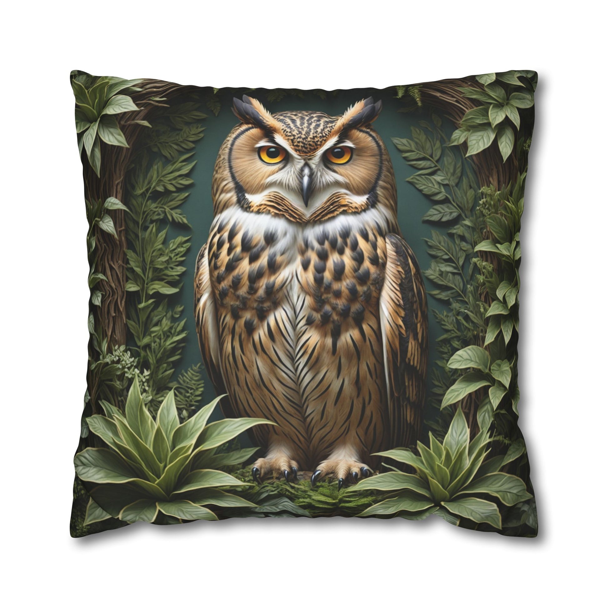 Owl Pillow Case, Owl and Botanicals Pillow Case, Owl Lovers, Birds Lovers, Gift For Her, Gift for Friend - Homevalley.co.uk