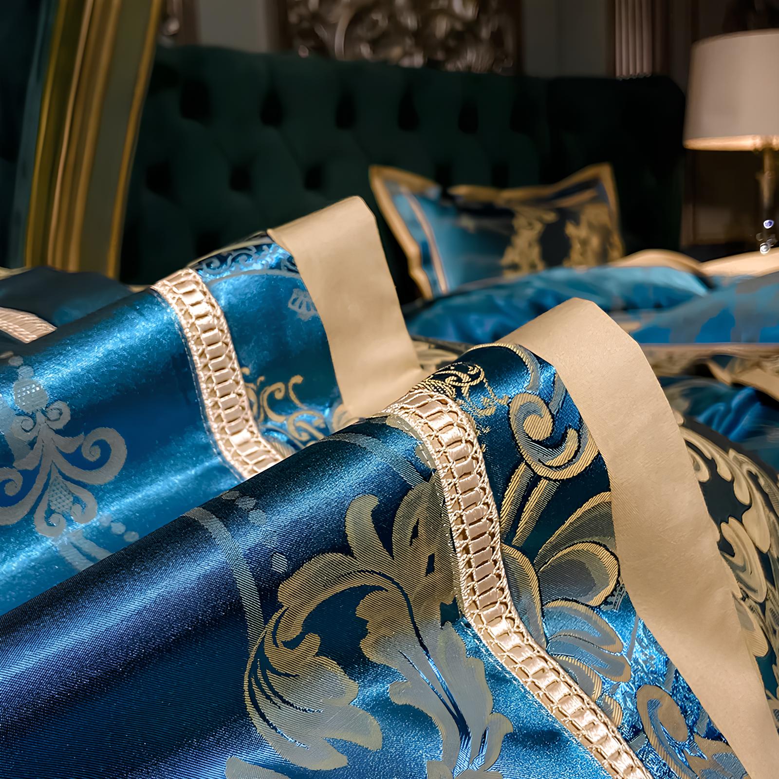 Premium Aqua Blue Jacquard Duvet Set 4Pcs - Homevalley.co.uk