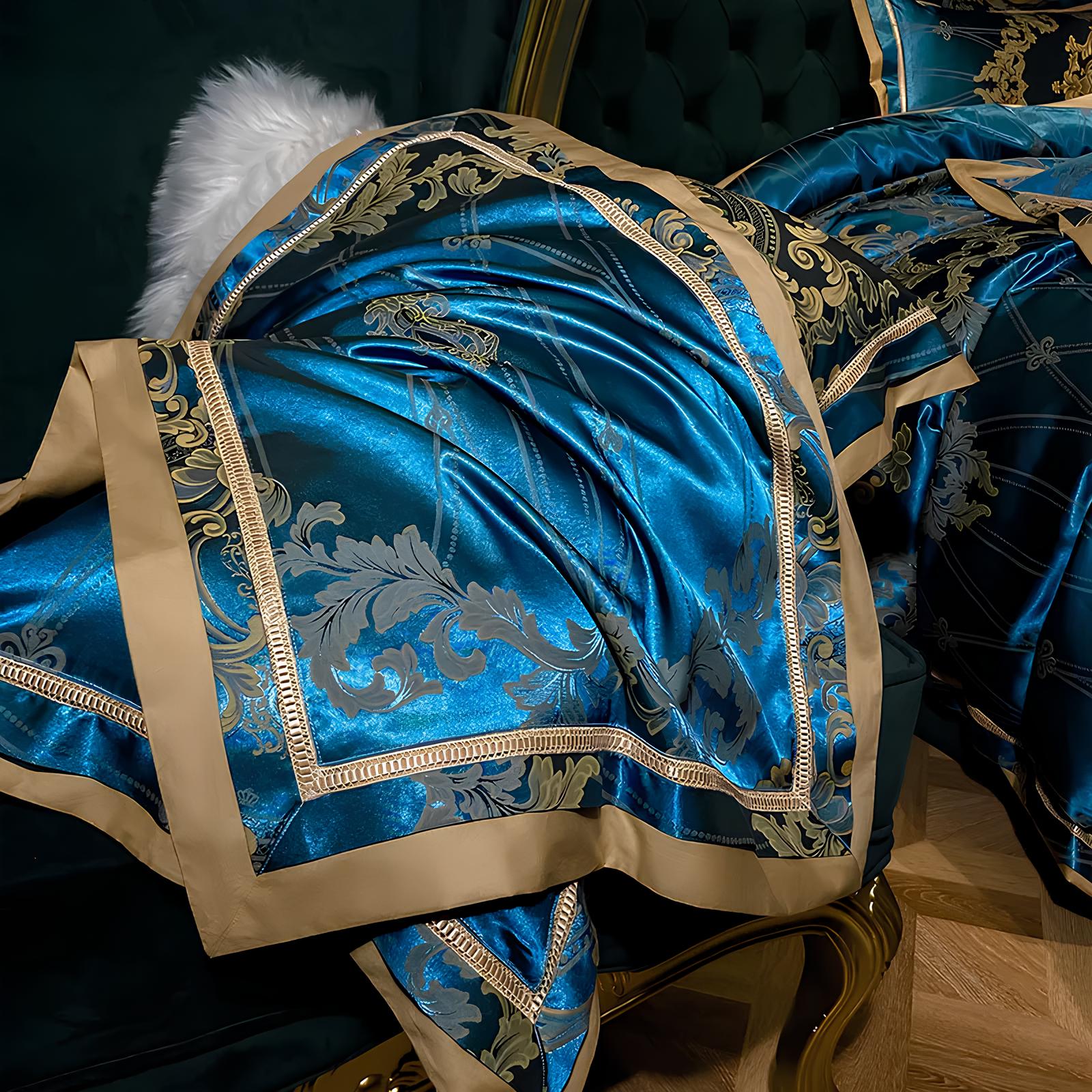 Premium Aqua Blue Jacquard Duvet Set 4Pcs - Homevalley.co.uk