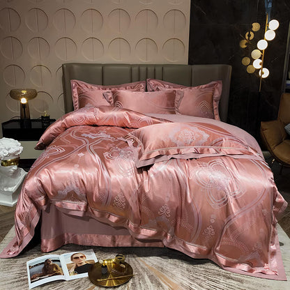 Premium Coral Pink Jacquard Duvet Set - Homevalley.co.uk