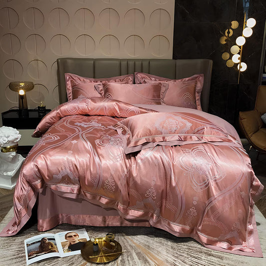 Premium Coral Pink Jacquard Duvet Set - Homevalley.co.uk
